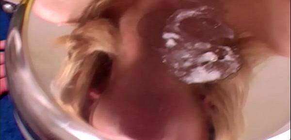  Eating Cum off a Trashcan! Retro porn from the Cumtrainer Vintage Clips Archive Homemade Bathroom Jizz-Blast for Young Busty Blond Slut Britney Swallows. (From Teen to MILF 1999-2019)